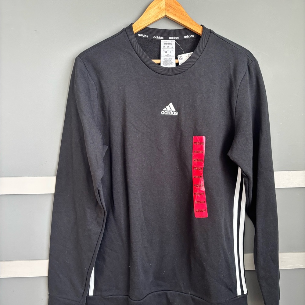 adidas Black Crewneck Sweatshirt with White Logo Trim